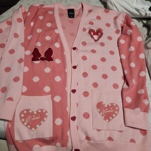Disney Minnie Mouse Pink Polka Dot Cardigan with Heart and Bow Accents